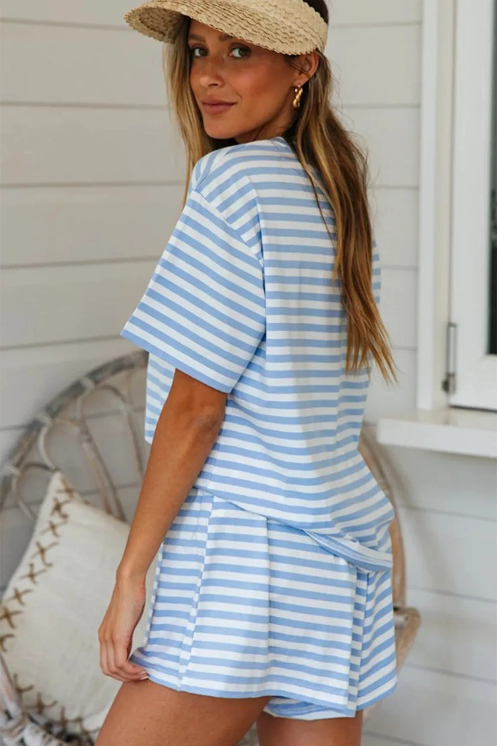 Striped Round Neck Top and Shorts Set sold by Charming Charlie product image thumbnail 4