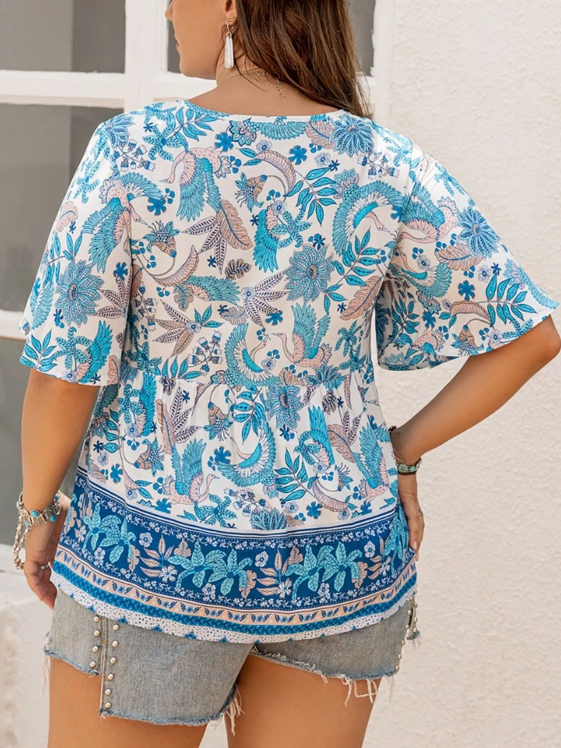 Plus Size Printed V-Neck Half Sleeve Blouse sold by Charming Charlie product image thumbnail 2