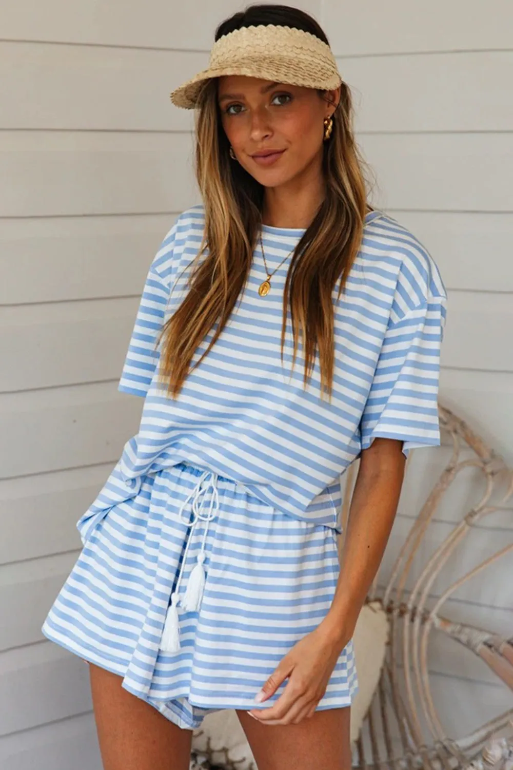 Striped Round Neck Top and Shorts Set sold by Charming Charlie product image thumbnail 3