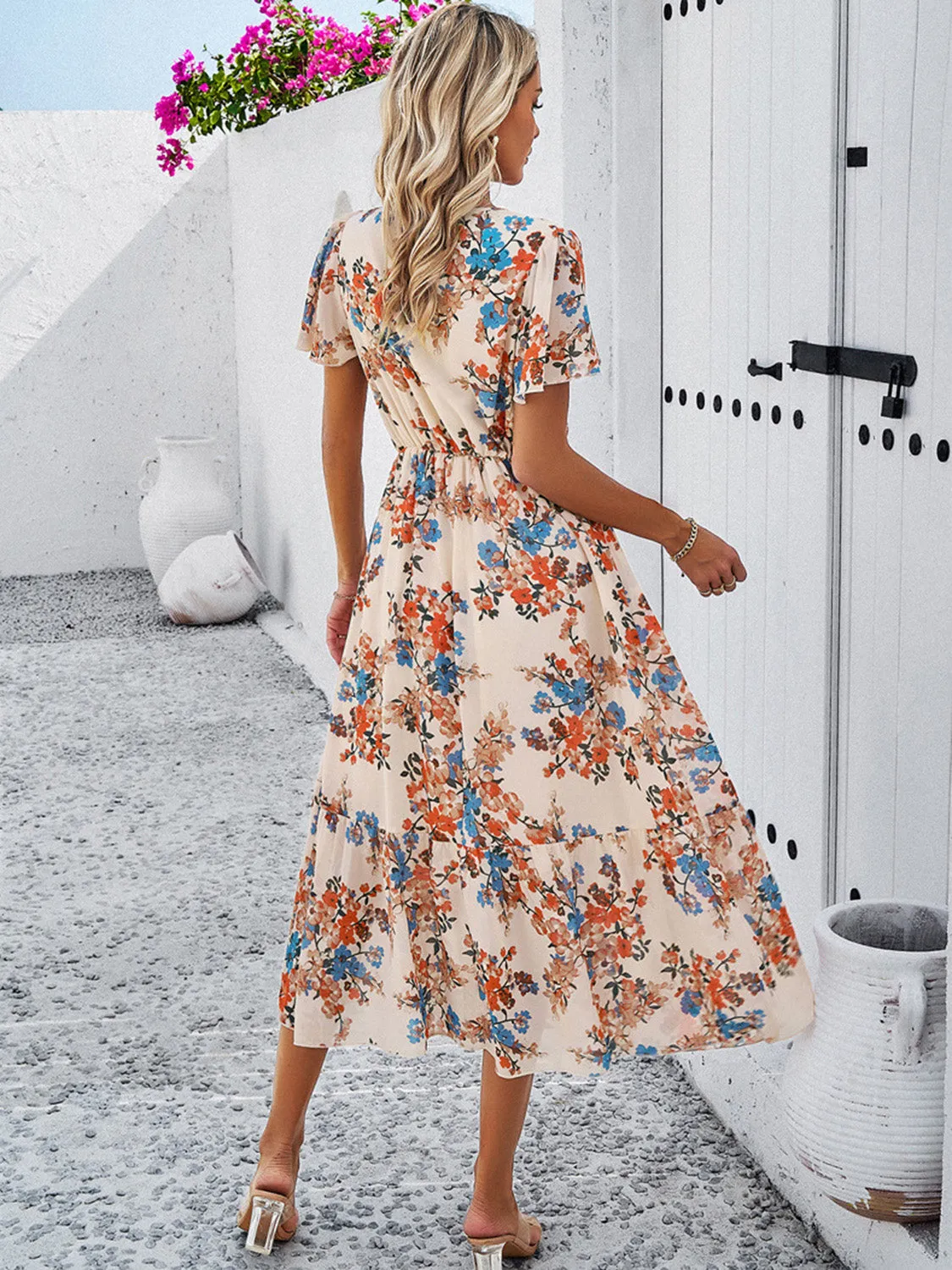 Printed V-Neck Flutter Sleeve Midi Dress sold by Charming Charlie product image thumbnail 2