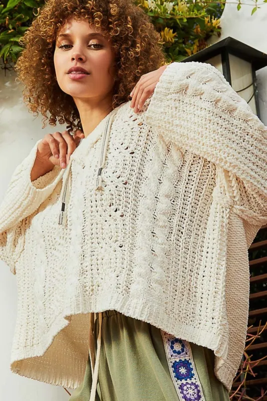 POL Cable Knit Hooded Chenille Sweater sold by Charming Charlie