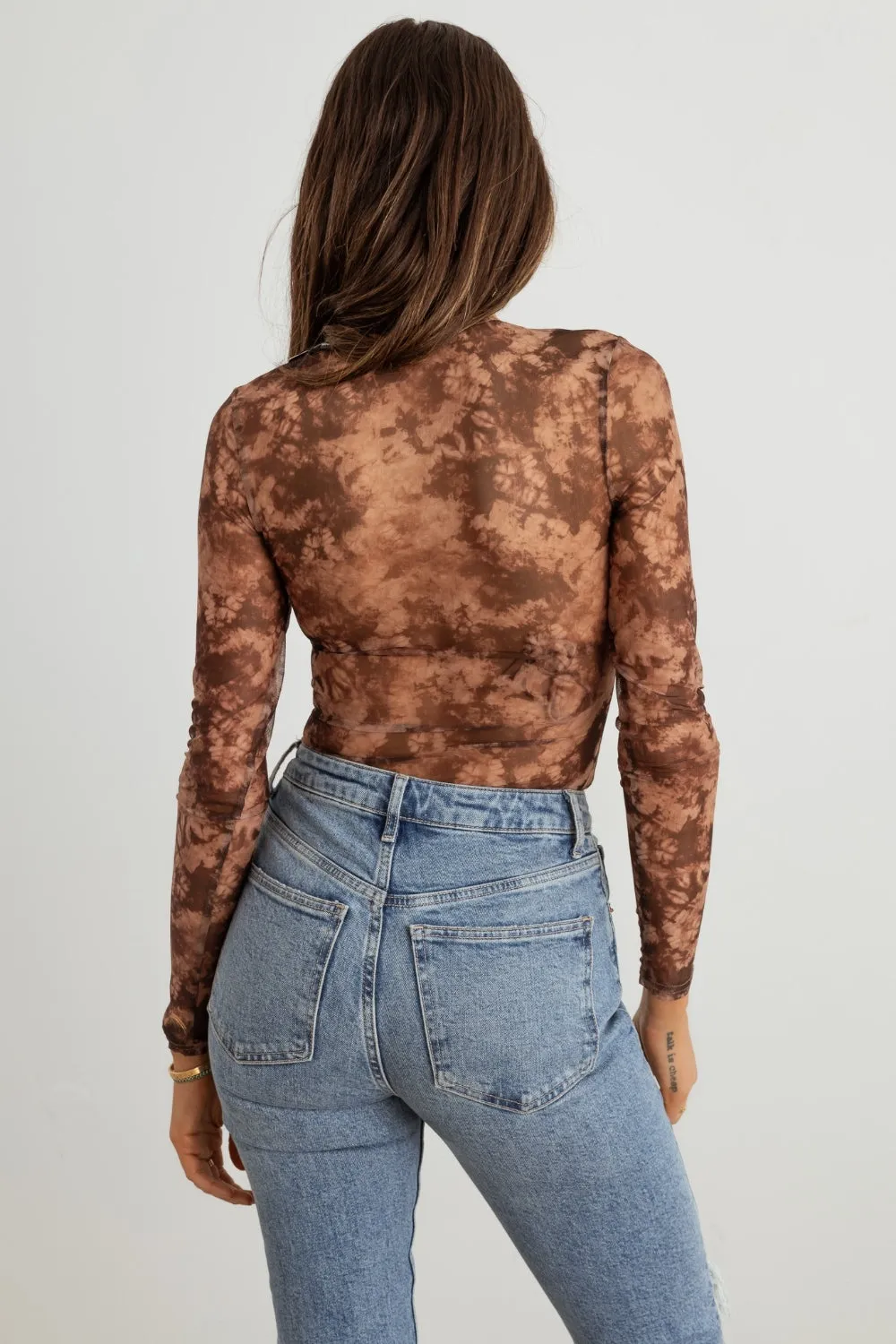HERA COLLECTION Abstract Mesh Lace-Up Long Sleeve Bodysuit sold by Charming Charlie product image thumbnail 2