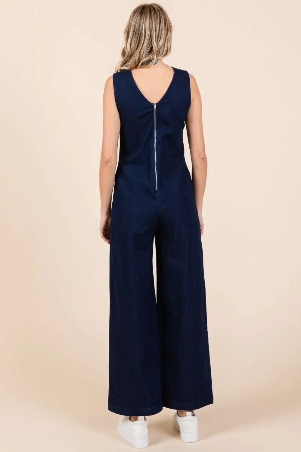 Mittoshop Sleeveless Wide Leg Denim Jumpsuit sold by Charming Charlie product image thumbnail 2
