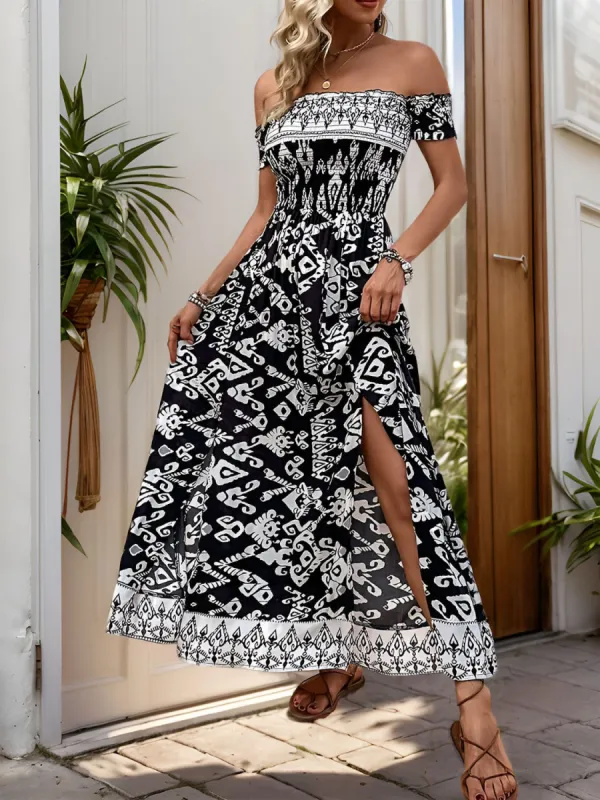 Slit Printed Off-Shoulder Dress sold by Charming Charlie
