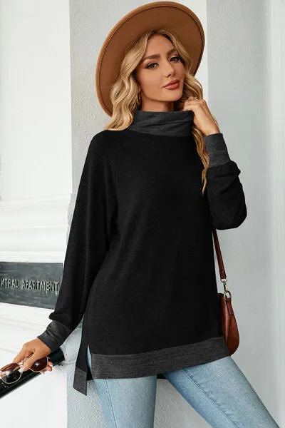 Slit Mock Neck Long Sleeve T-Shirt sold by Charming Charlie product image thumbnail 4