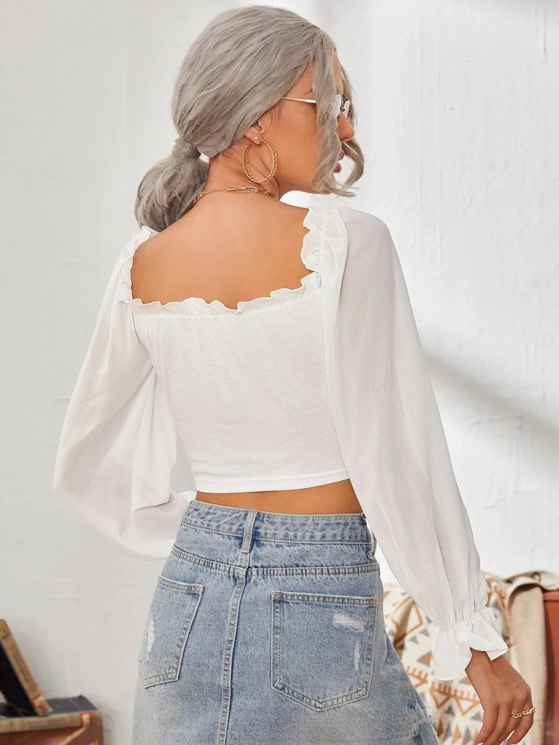 Mesh Sweetheart Neck Flounce Sleeve Top sold by Charming Charlie product image thumbnail 2