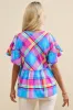 Plaid V-Neck Short Sleeve Blouse sold by Charming Charlie