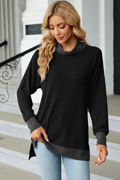 Slit Mock Neck Long Sleeve T-Shirt sold by Charming Charlie product image thumbnail 5