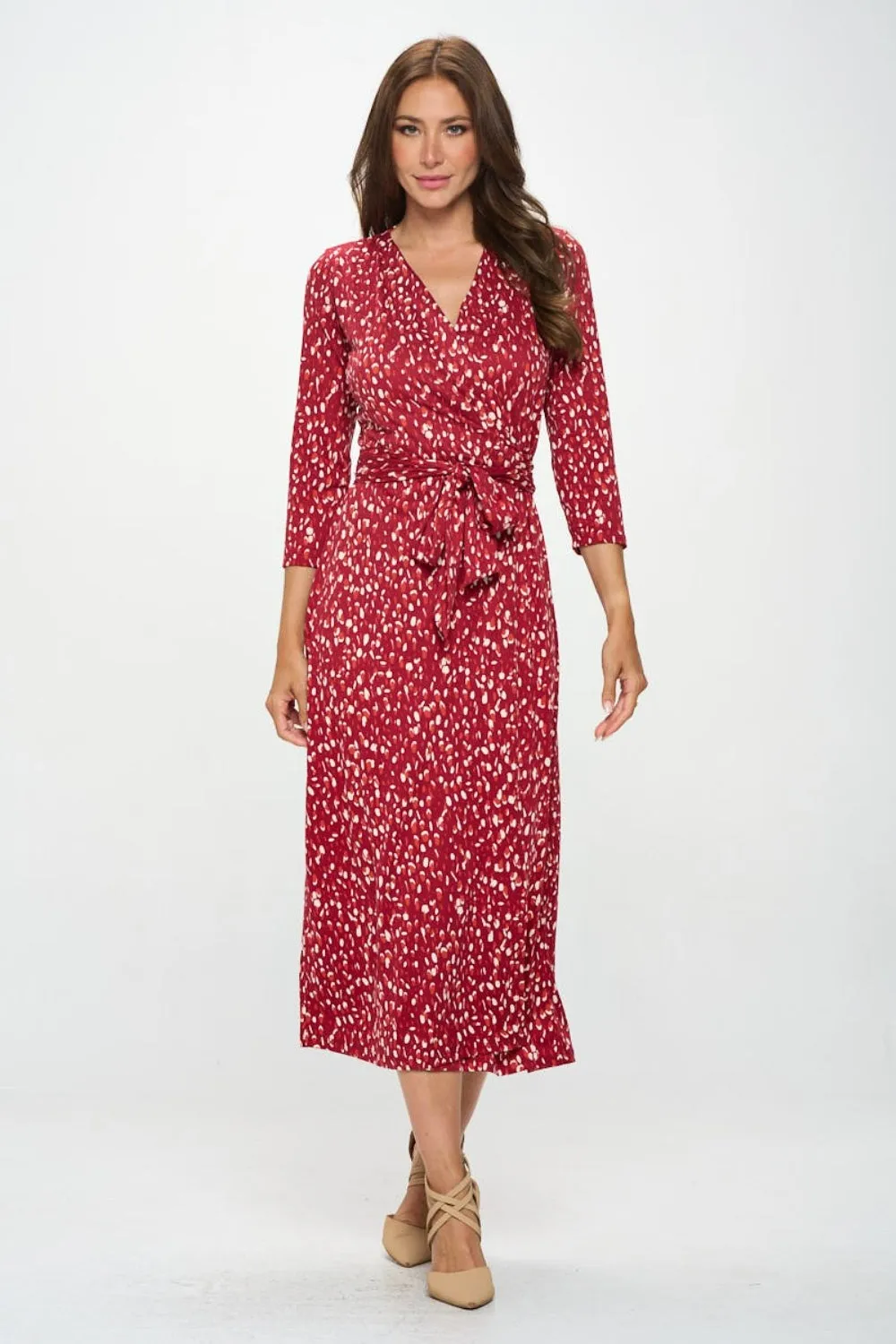 RENEE C Printed Tie Front Surplice Midi Dress sold by Charming Charlie product image thumbnail 5