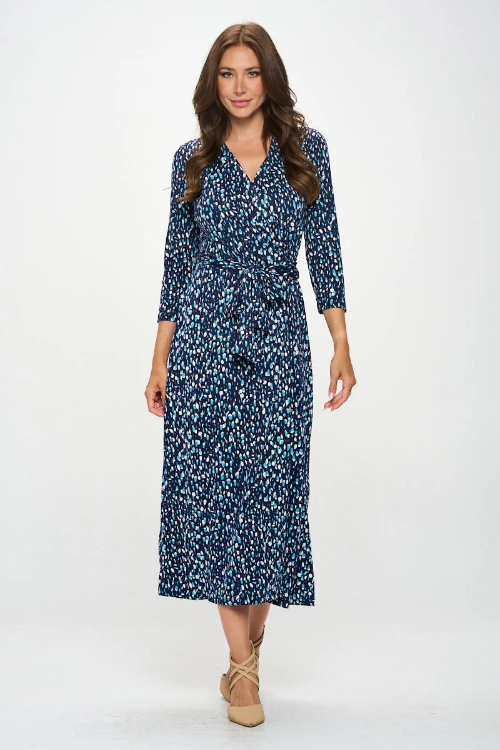 RENEE C Printed Tie Front Surplice Midi Dress sold by Charming Charlie product image thumbnail 2