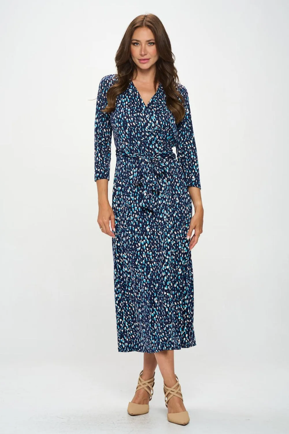 RENEE C Printed Tie Front Surplice Midi Dress sold by Charming Charlie product image thumbnail 4