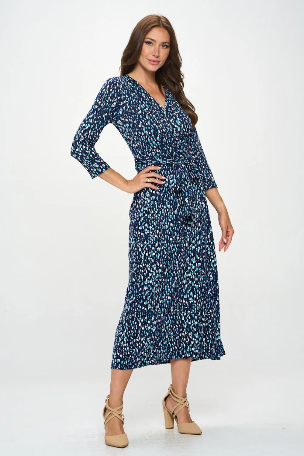 RENEE C Printed Tie Front Surplice Midi Dress sold by Charming Charlie