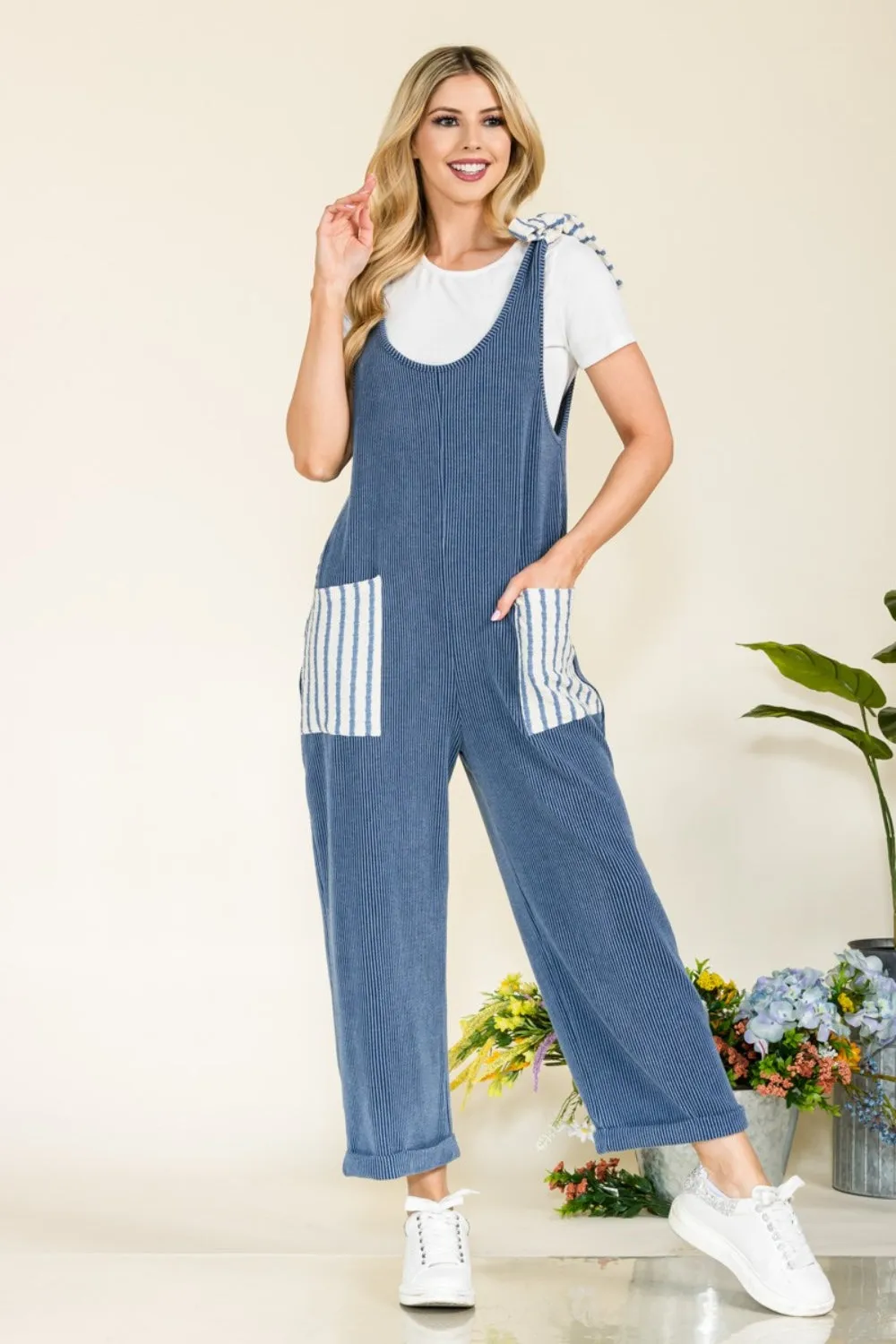 Celeste Full Size Stripe Contrast Pocket Rib Jumpsuit sold by Charming Charlie product image thumbnail 4