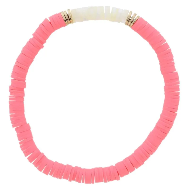 Coral Rubber Sequin Beaded with Cylinder Shell Beads and Gold Sequin Portion Bracelet, 7.5" Around sold by Charming Charlie