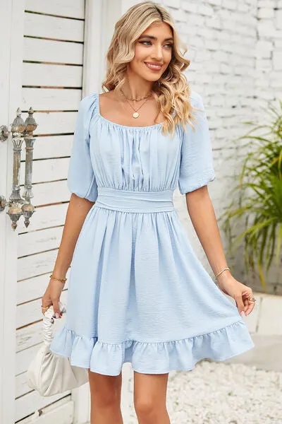 Ruched Ruffle Hem Short Sleeve Dress sold by Charming Charlie product image thumbnail 4