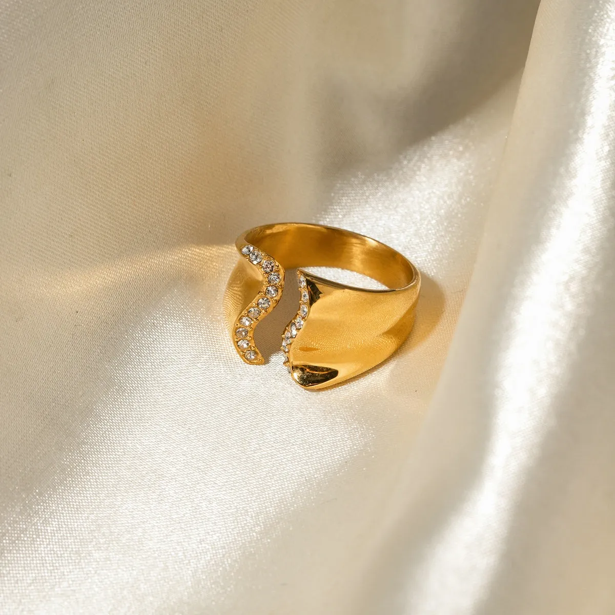 Stainless Steel Inlaid Rhinestone Bypass Ring sold by Charming Charlie product image thumbnail 3