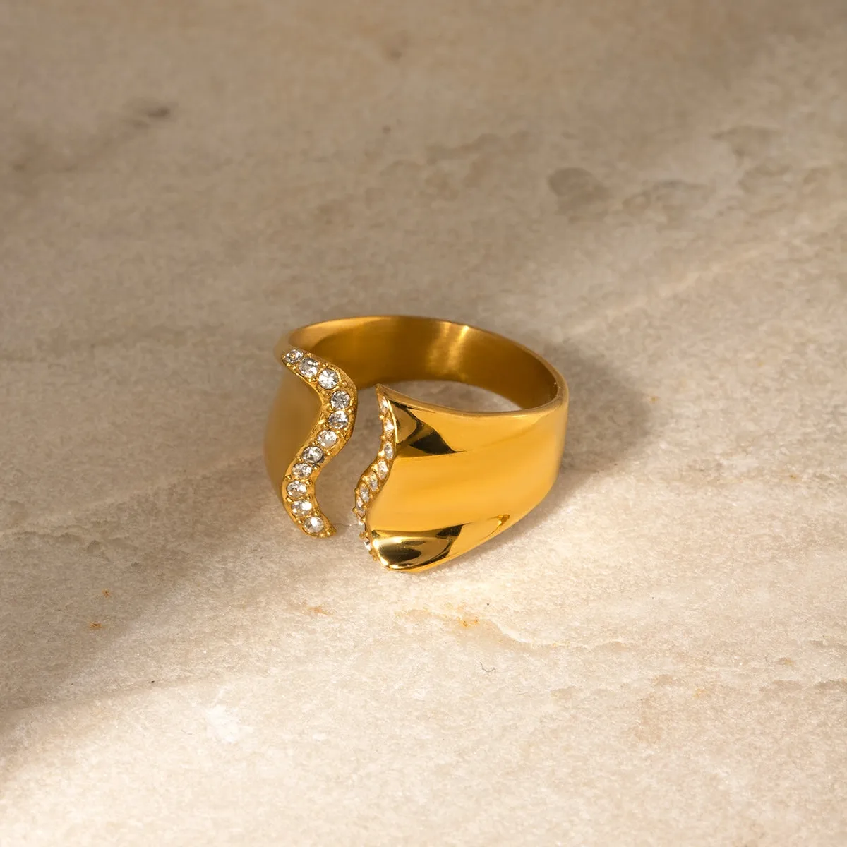 Stainless Steel Inlaid Rhinestone Bypass Ring sold by Charming Charlie product image thumbnail 4