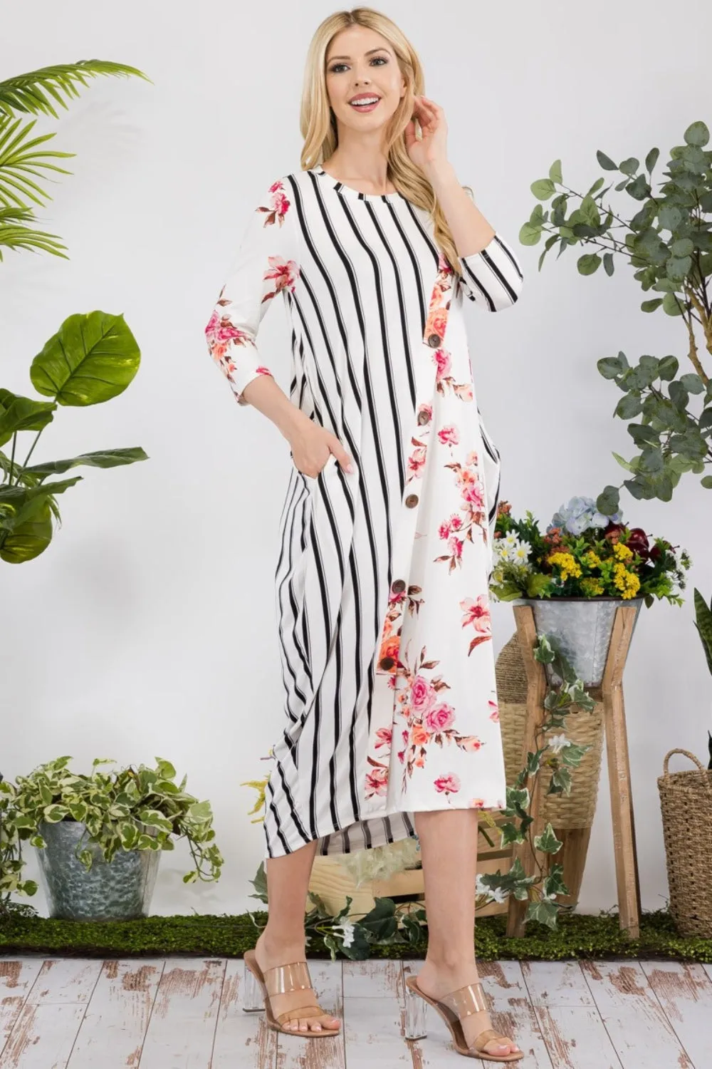 Celeste Full Size Floral Striped Contrast Midi-Dress with Pockets sold by Charming Charlie product image thumbnail 4