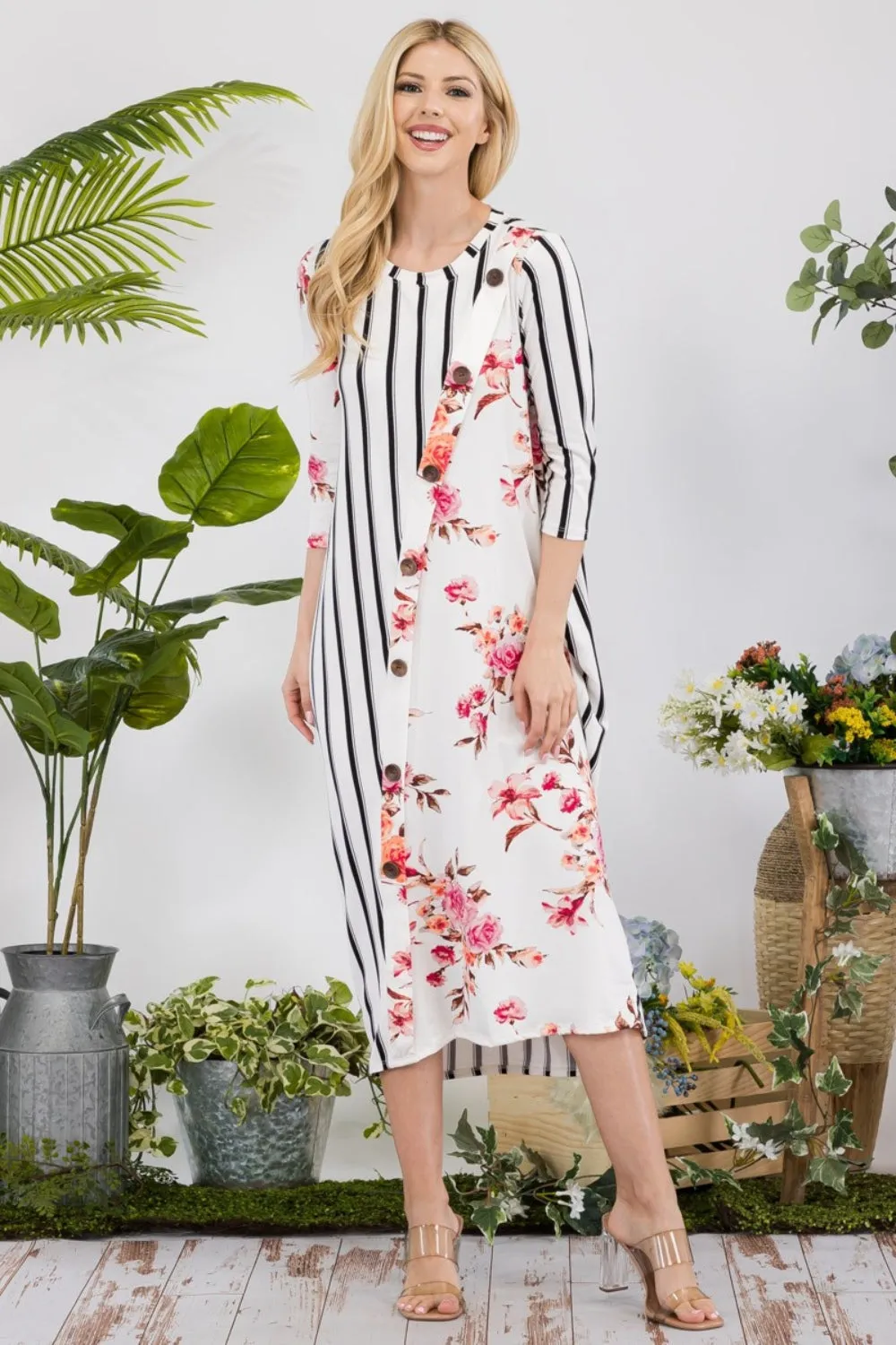 Celeste Full Size Floral Striped Contrast Midi-Dress with Pockets sold by Charming Charlie product image thumbnail 5