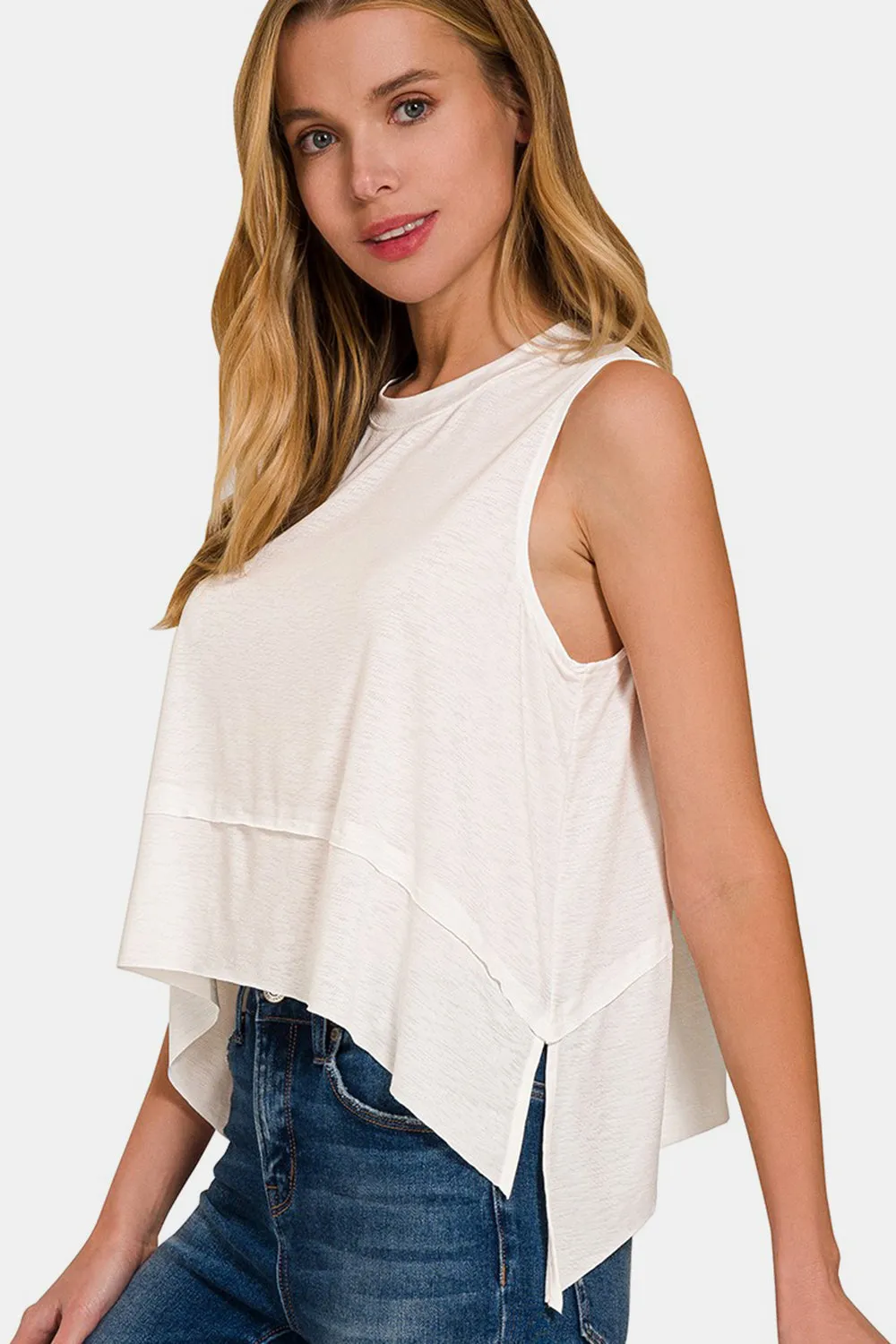 Zenana Slit High-Low Round Neck Tank sold by Charming Charlie