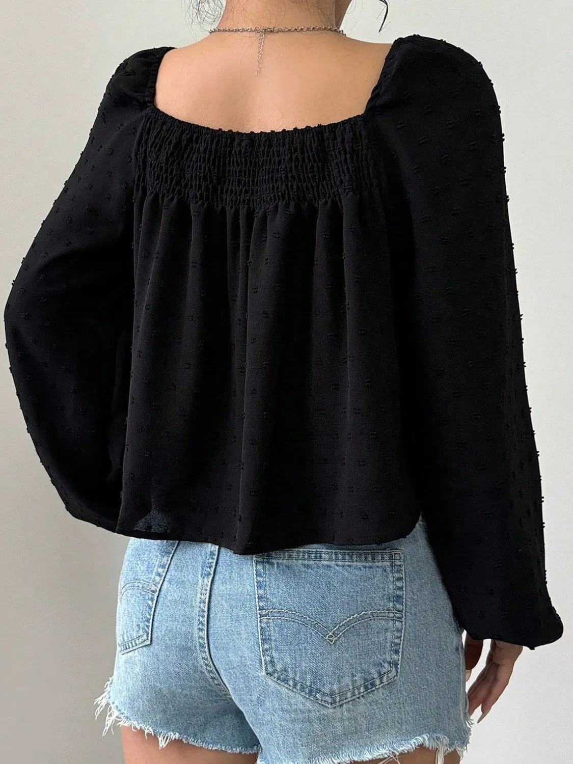 Swiss Dot Square Neck Long Sleeve Blouse sold by Charming Charlie product image thumbnail 2