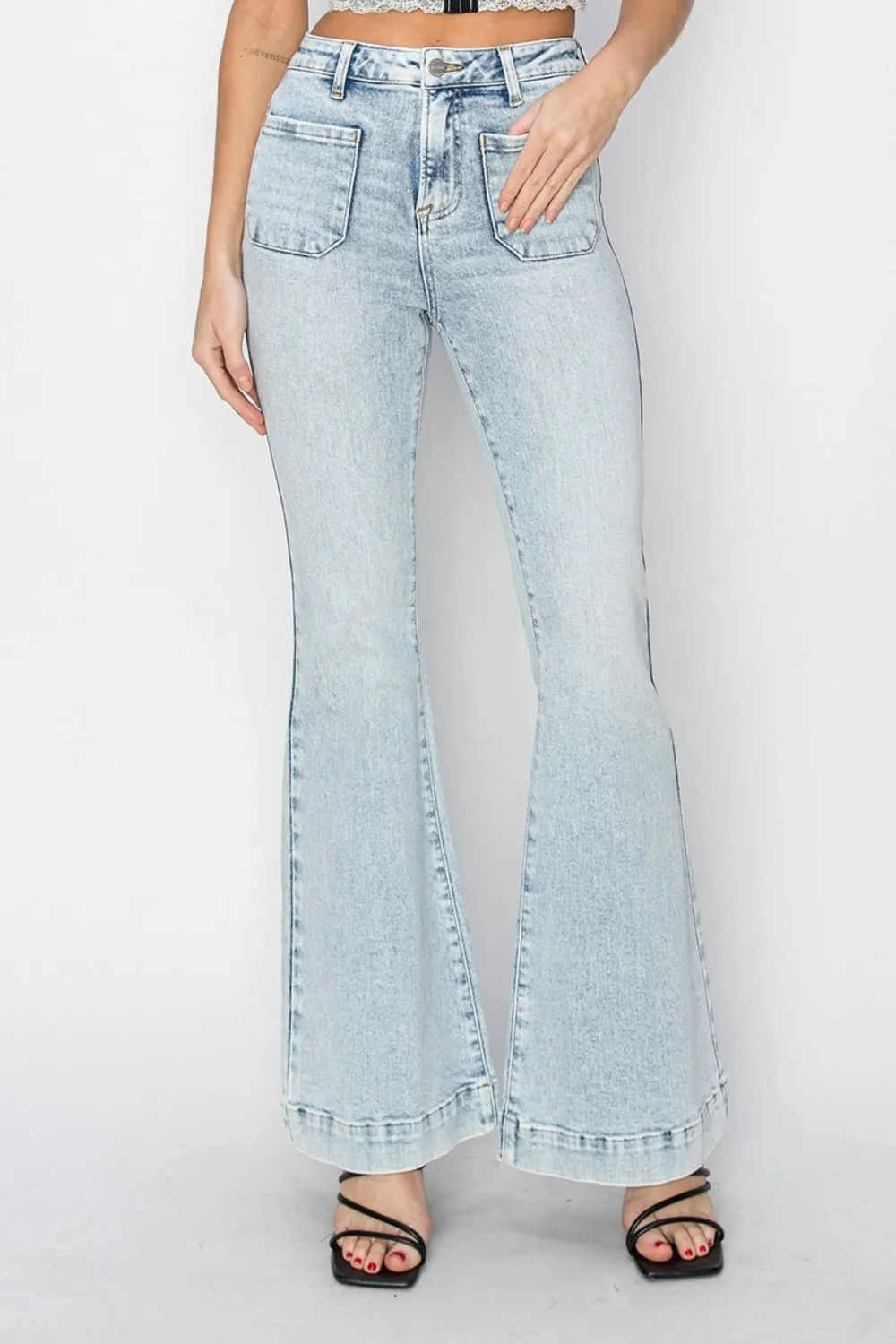 Risen Full Size High Rise Front Patch Pocket Flare Jeans sold by Charming Charlie product image thumbnail 5