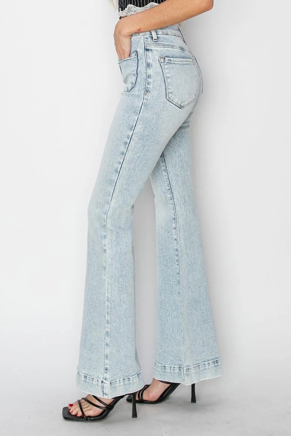 Risen Full Size High Rise Front Patch Pocket Flare Jeans sold by Charming Charlie product image thumbnail 3