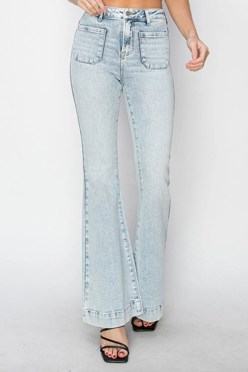 Risen Full Size High Rise Front Patch Pocket Flare Jeans sold by Charming Charlie product image thumbnail 4