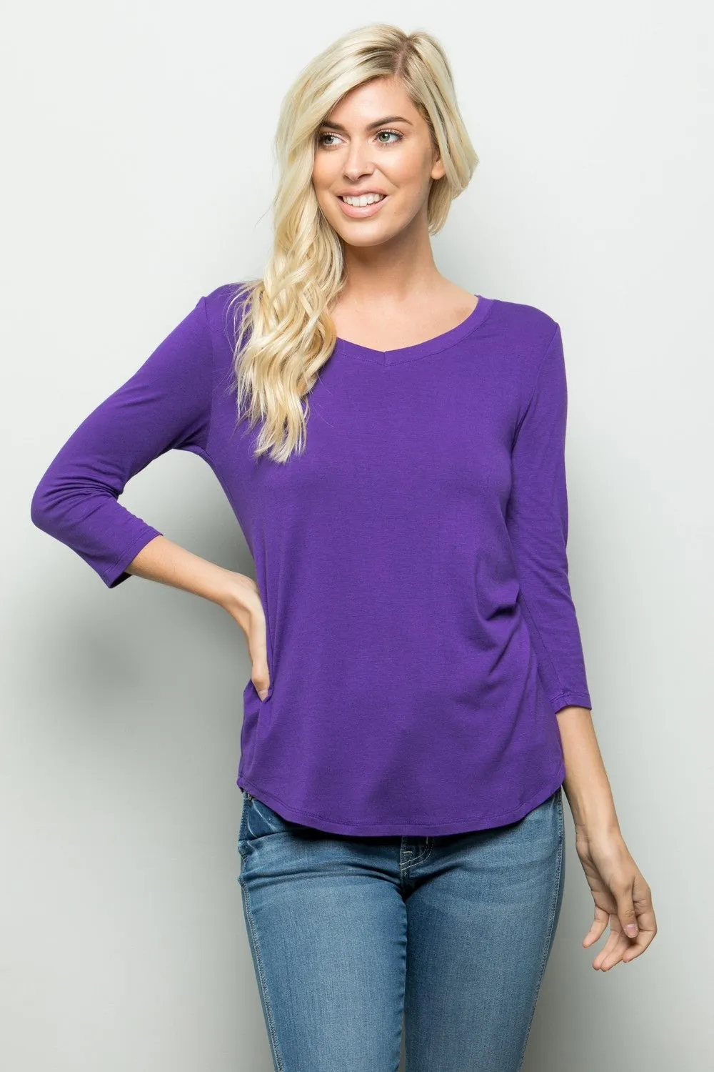 Celeste Full Size Three Quarter Sleeve V-Neck T-Shirt sold by Charming Charlie product image thumbnail 4