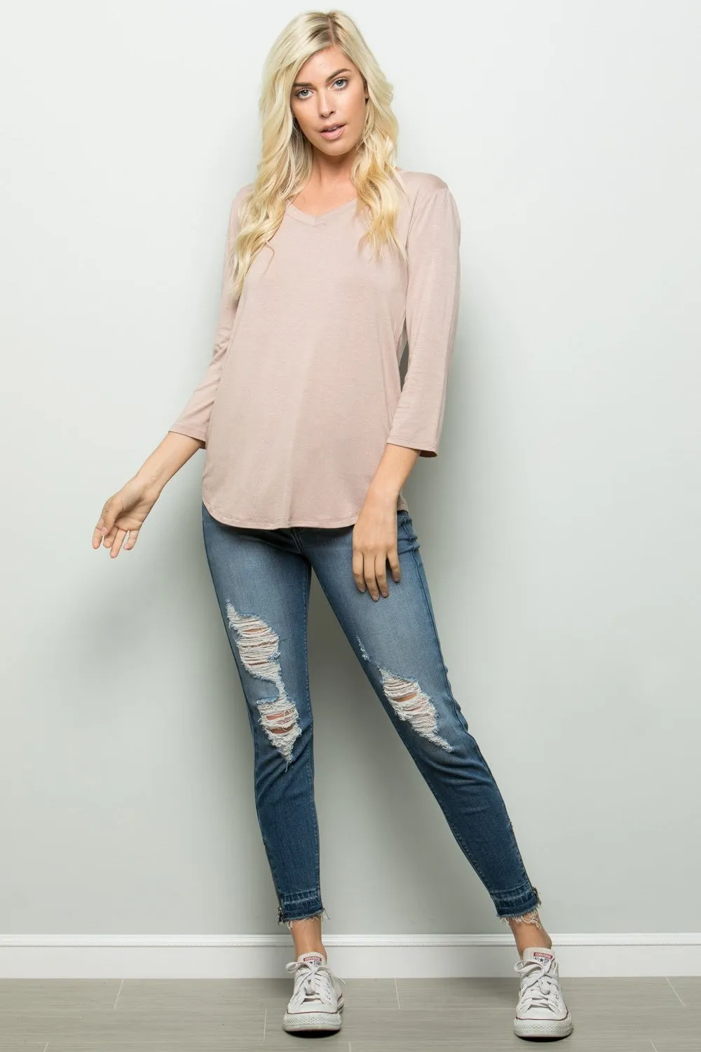 Celeste Full Size Three Quarter Sleeve V-Neck T-Shirt sold by Charming Charlie product image thumbnail 3