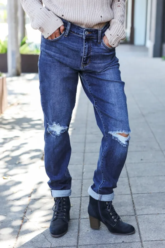 Judy Blue Medium Wash Mid Rise Distressed Slim Fit Jeans sold by Charming Charlie