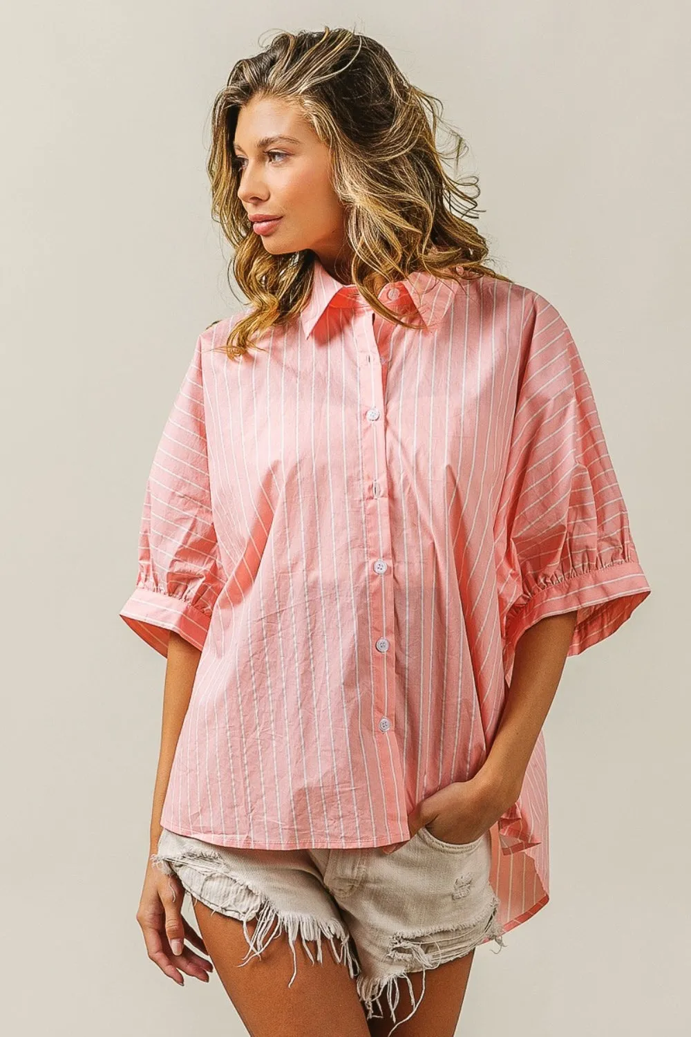 BiBi Button Up Striped Dolman Sleeve Shirt sold by Charming Charlie product image thumbnail 4