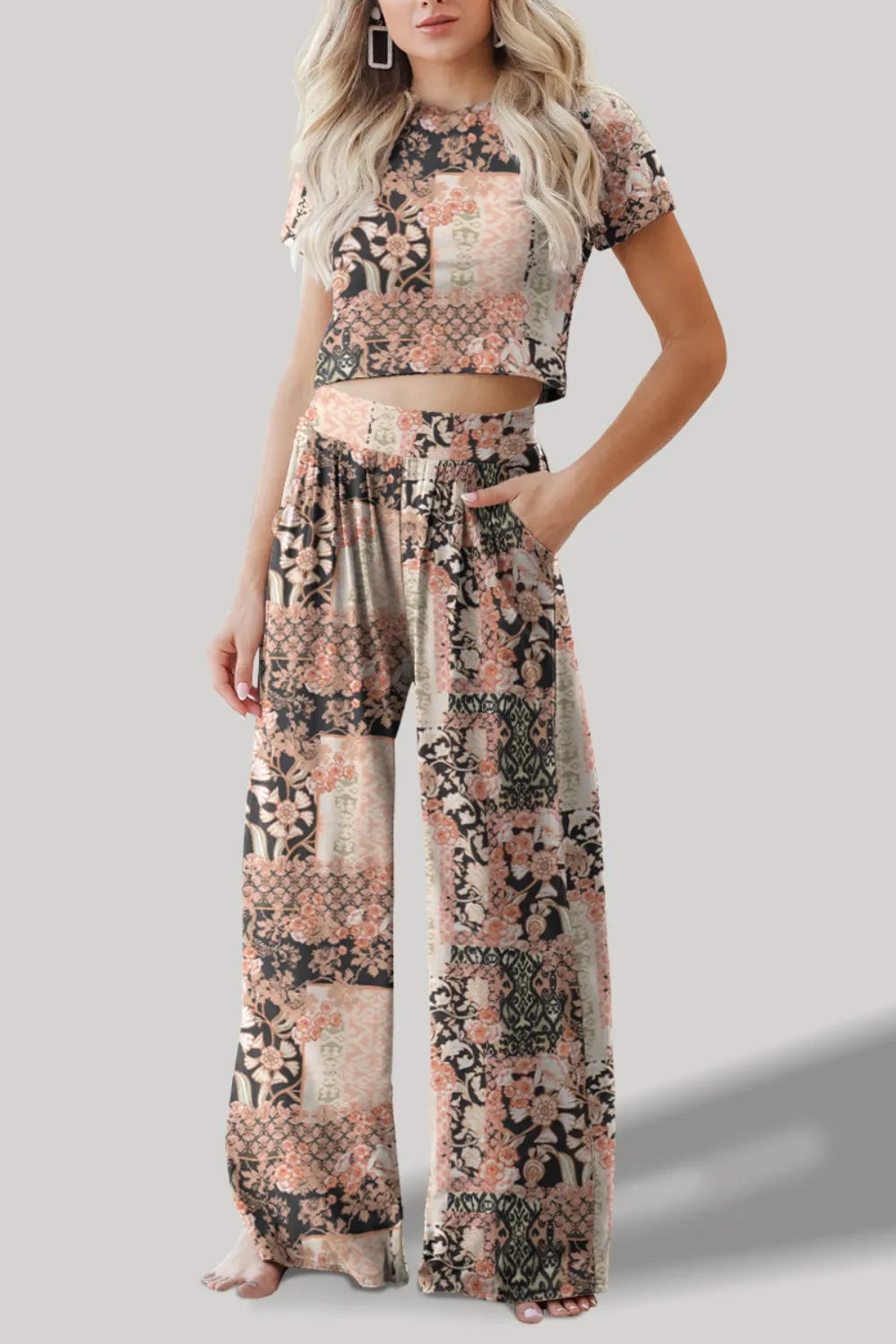 Printed Round Neck Short Sleeve Top and Pants Set sold by Charming Charlie product image thumbnail 4
