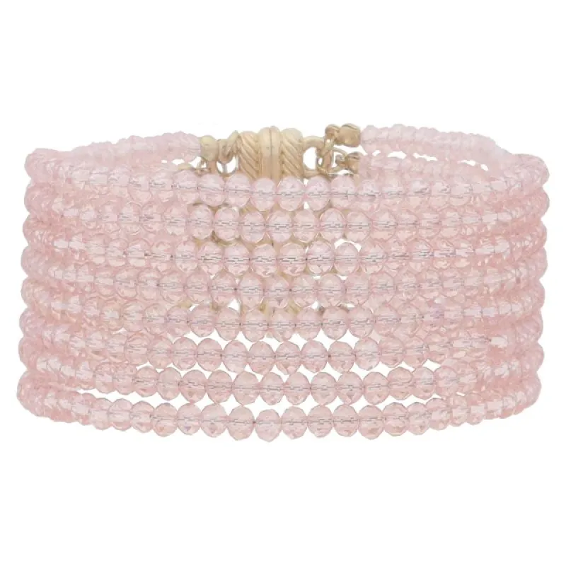 8 Strand Mini Light Pink Faceted Beaded with Magnetic Closure Bracelet, 1.25" Pendant sold by Charming Charlie