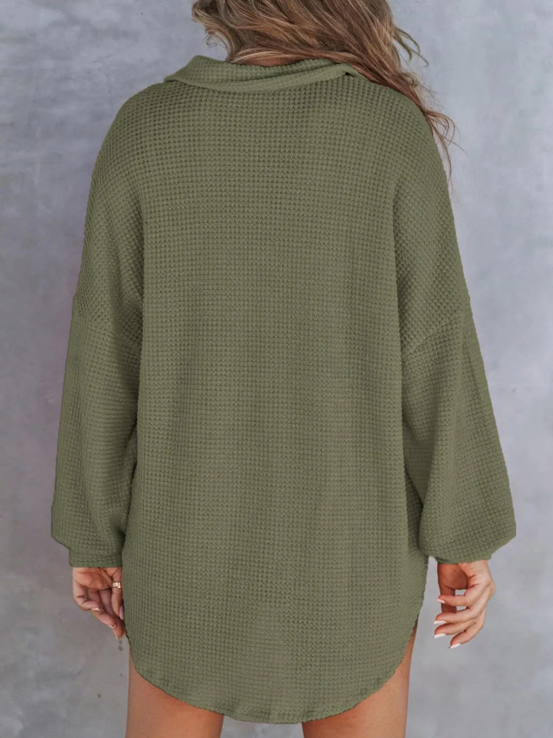 Waffle-Knit Dropped Shoulder Long Sleeve Sweatshirt sold by Charming Charlie product image thumbnail 5