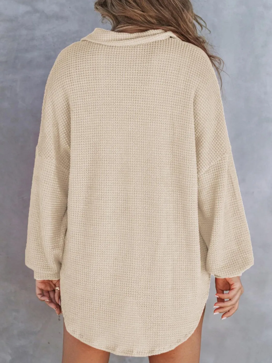 Waffle-Knit Dropped Shoulder Long Sleeve Sweatshirt sold by Charming Charlie product image thumbnail 2