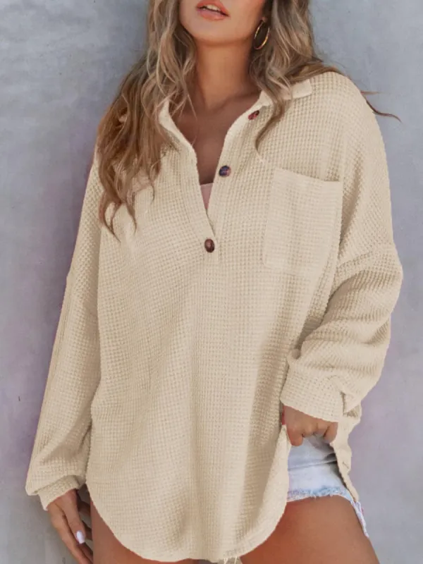 Waffle-Knit Dropped Shoulder Long Sleeve Sweatshirt sold by Charming Charlie