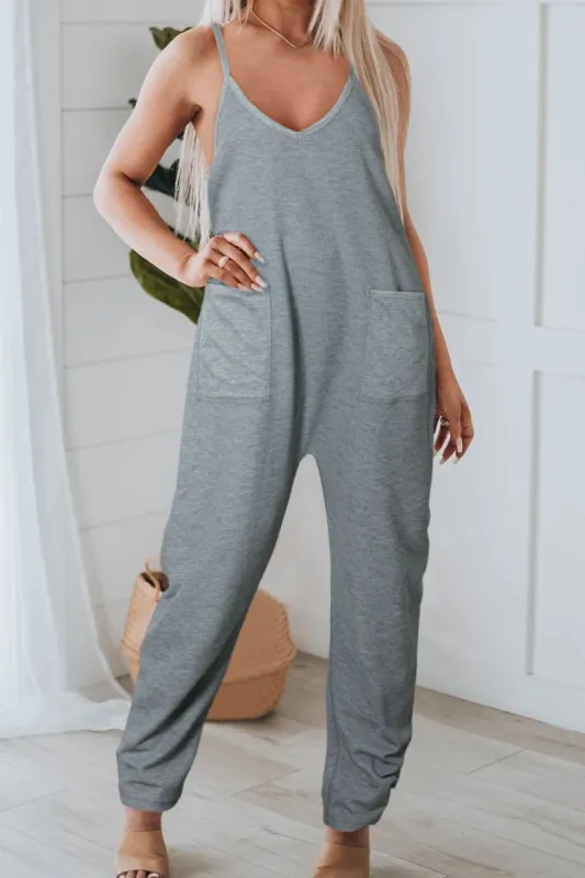 Pocketed V-Neck Spaghetti Strap Jumpsuit sold by Charming Charlie