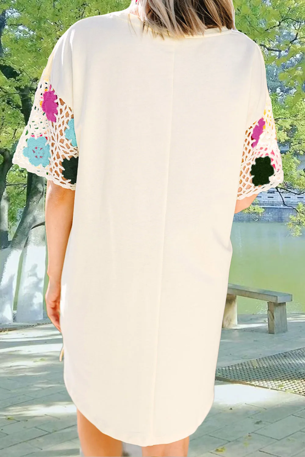 Openwork Crochet Round Neck Half Sleeve Dress sold by Charming Charlie product image thumbnail 3