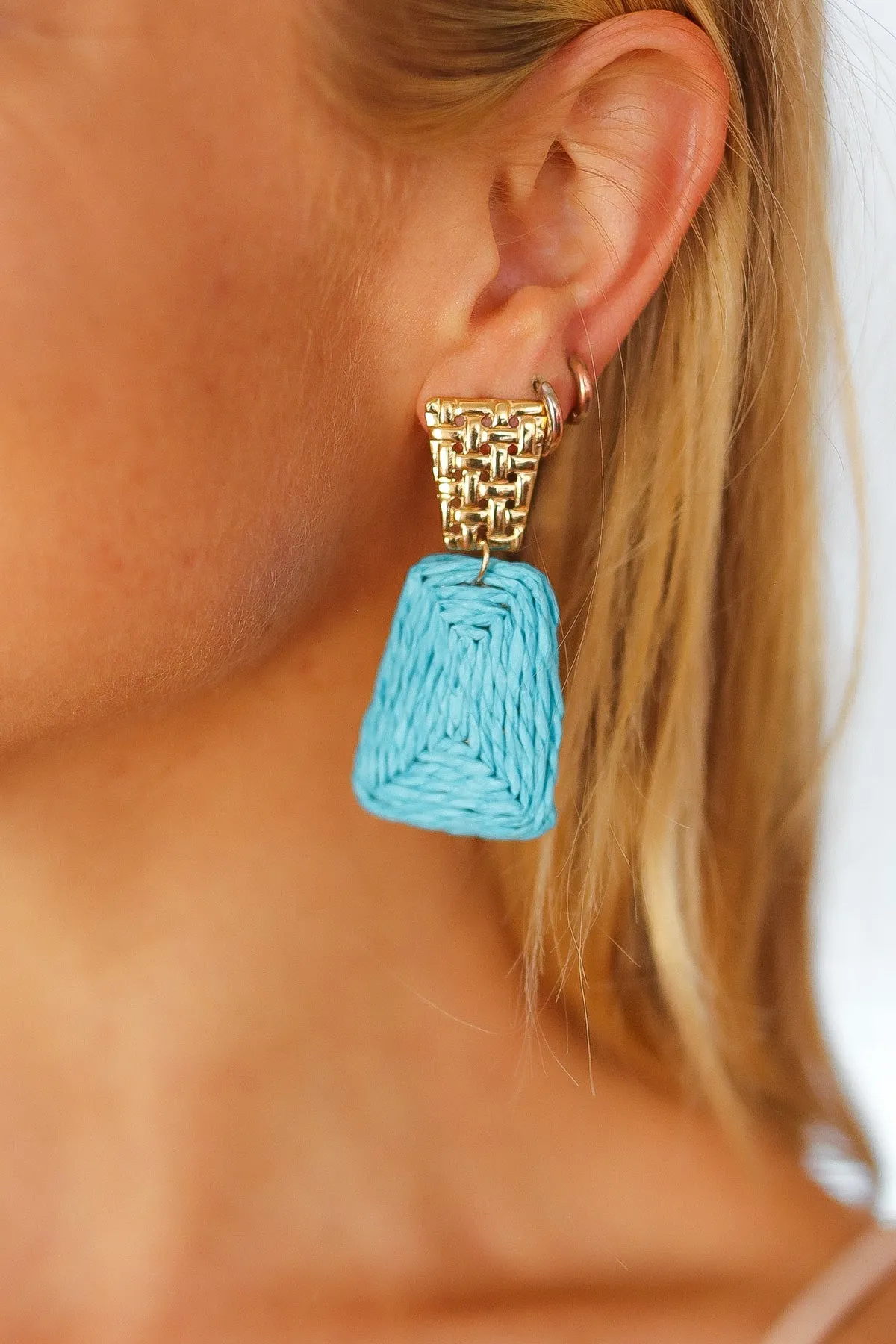 Azure & Gold Geometric Raffia Woven Earrings sold by Charming Charlie product image thumbnail 4