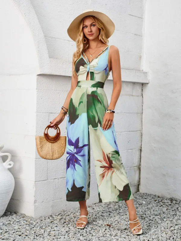 Cutout Printed Wide Strap Jumpsuit sold by Charming Charlie