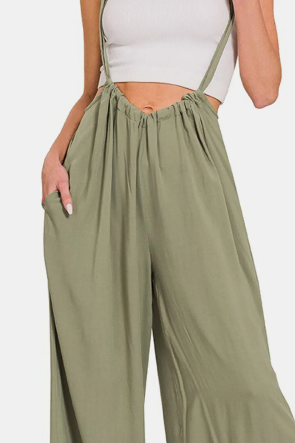 Zenana Pocketed Wide Strap Wide Leg Overalls sold by Charming Charlie product image thumbnail 3
