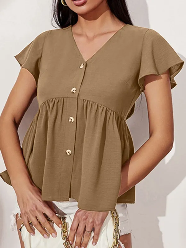 V-Neck Flutter Sleeve Blouse sold by Charming Charlie