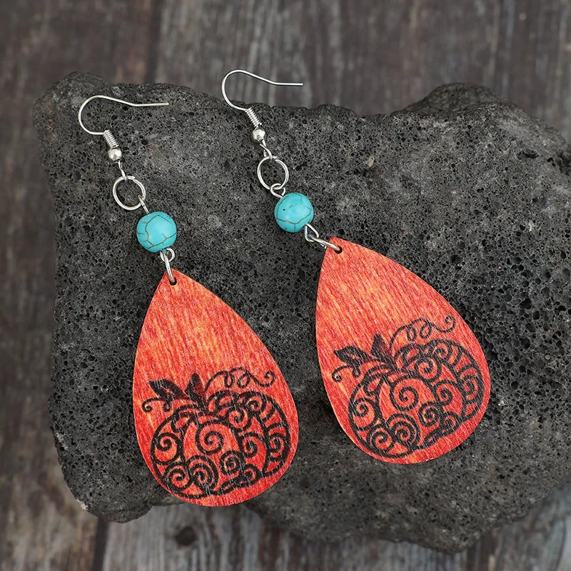 Turquoise Wooden Pumpkin Teardrop Earrings sold by Charming Charlie product image thumbnail 3