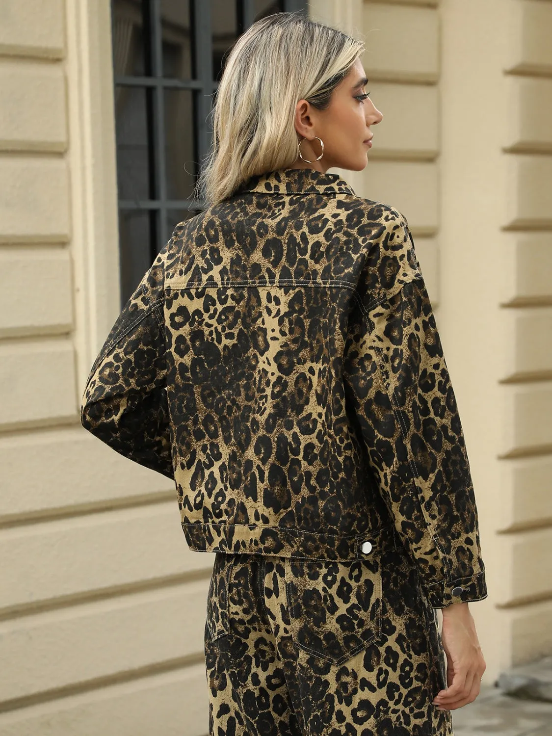 Pocketed Leopard Long Sleeve Denim Jacket sold by Charming Charlie product image thumbnail 2