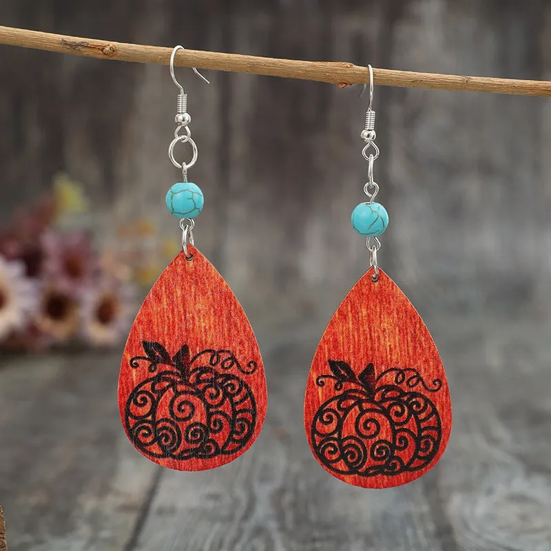 Turquoise Wooden Pumpkin Teardrop Earrings sold by Charming Charlie product image thumbnail 2