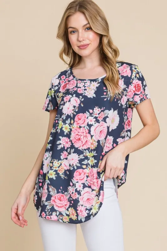 BOMBOM Floral Round Neck Short Sleeve T-Shirt sold by Charming Charlie
