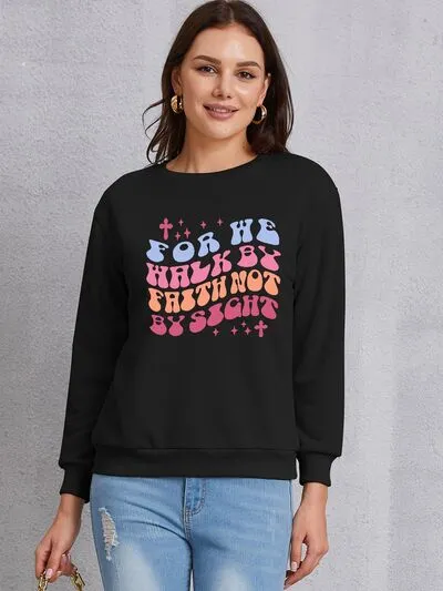 FOR WE WALK BY FAITH NOT BY SIGHT Round Neck Sweatshirt sold by Charming Charlie product image thumbnail 4