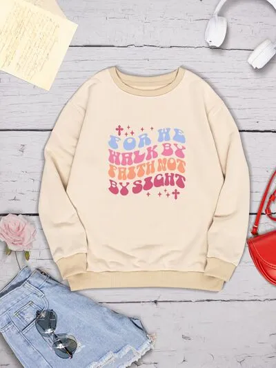 FOR WE WALK BY FAITH NOT BY SIGHT Round Neck Sweatshirt sold by Charming Charlie product image thumbnail 3