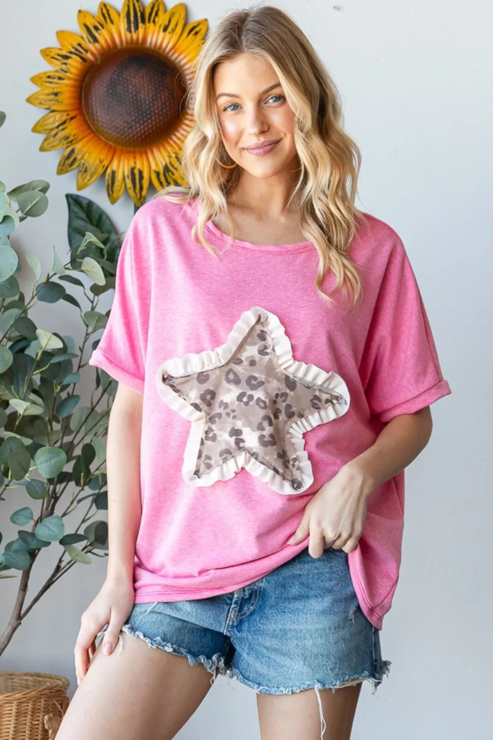 HOPELY Leopard Star Patch Short Sleeve T-Shirt sold by Charming Charlie product image thumbnail 4